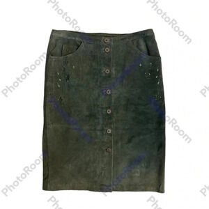 August Silk Logic Womens Genuine Leather Suede button Pencil Skirt Green Size 6